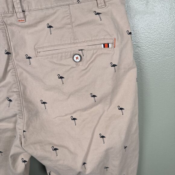 Denim & Flower Ricky Singh Shorts Mens 32 Tan Blue Flamingo Contrast Cuff Beach - Picture 5 of 9